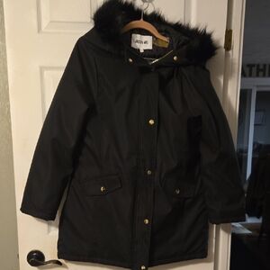 Jason Wu Black Women's Coat with Faux Fur Hood